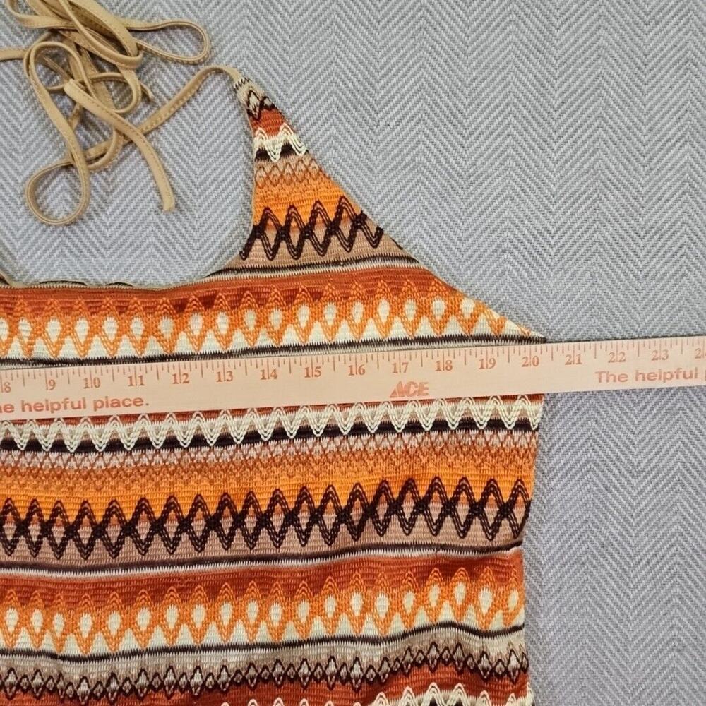 Resortwear Crochet Midi Dress 4XL Bodycon Zig-Zag Boho Chic Modern Halter Orange - Picture 9 of 16